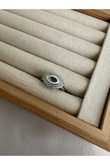 ringbox Silver Color Green Stone Eye Little Finger Ring