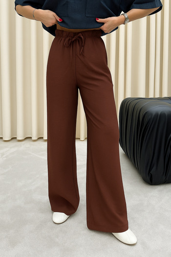 Qaju Women's Stone Brown Mixed Comfortable Cut Pants with Elastic Waist