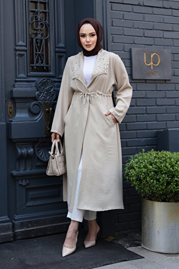 N.S NEVA STYLE Pearl Detailed Beige Hijab Cap 6714Bej