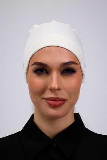 LA SEFA Seamless Lace Hijab Combed Cotton Bonnet2Pcs-1-White-1-Cream