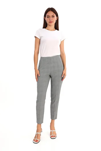 BERA LINE PLUS Women's Gray Black Plaid Fabric Trousers Slim Fit Office and Daily Combination