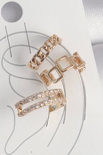 Store Brass Gold Color Zircon Stone Square Chain Model Women's Cartilage Earrings