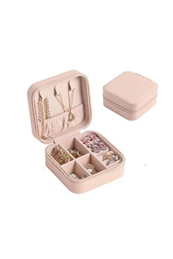 SIKS Portable Jewelry Organizer, Compartmented, Made of -Leather, Dimensions 10x10x5 cm, Beige
