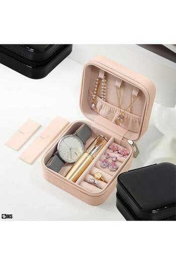 SIKS Portable Jewelry Organizer, Compartmented, Made of -Leather, Dimensions 10x10x5 cm, Beige
