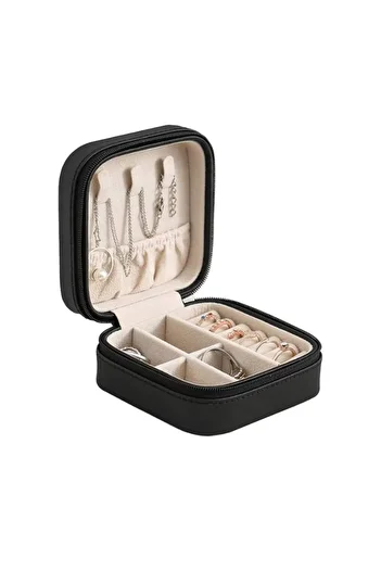 SIKS Portable Jewelry Organizer Box for Women, Compartmented, Dimensions 10x10x5 cm, Black