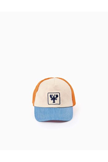 Ziddy Dual-Fabric Beanie for Boys 'Lobster', Orange/Beige/Blue