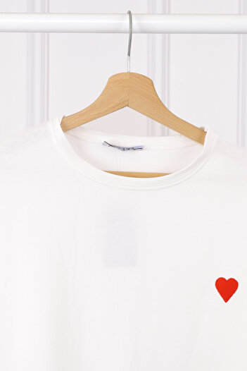 İmajButik Ecru Embroidered Short Sleeve Modal T-Shirt