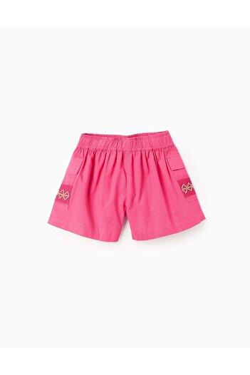 Ziddy Cotton and Linen Shorts with Beads for Girls, Pink