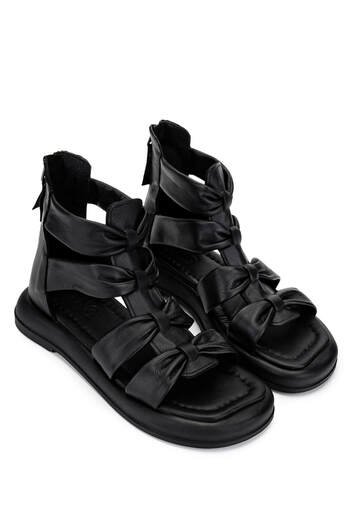Tamer Tanca Women's Genuine Leather Black Flat Sandals