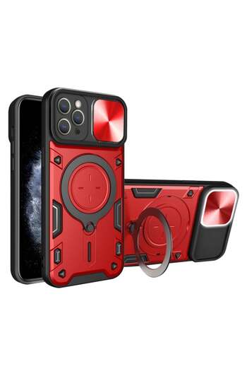 SKYDDAR INNOVATION Case for iPhone 11 Pro, CamGuard Pro, Magnetic Ring, Camera Protection, Red, sticker set