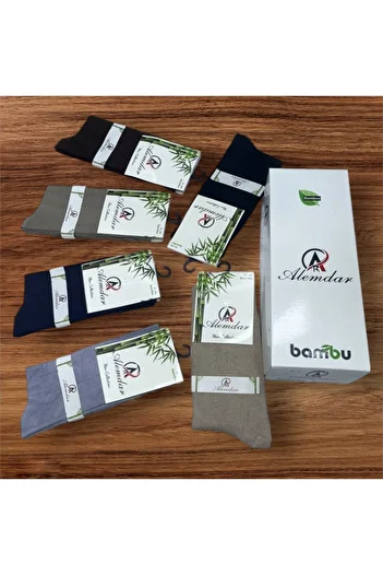 Alemdar Turkish men's long socks (12 pieces), made of bamboo fiber, soft, comfortable, scented and anti-odor.