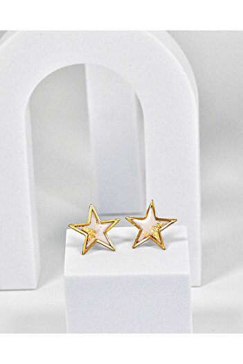 NARRU NARRU earrings, handmade, star-shaped, white and gold, Erica 07