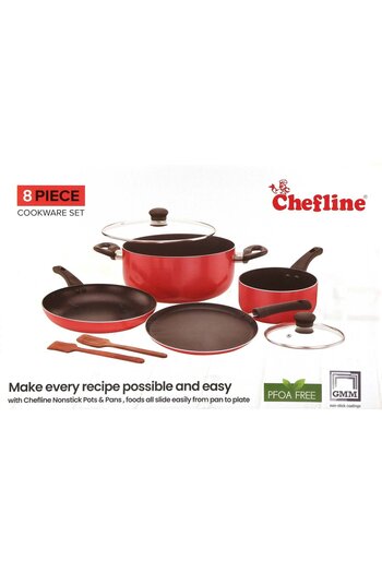 Chefline Aluminium Non Stick Cookware Set, 8 pcs, Red, RBR
