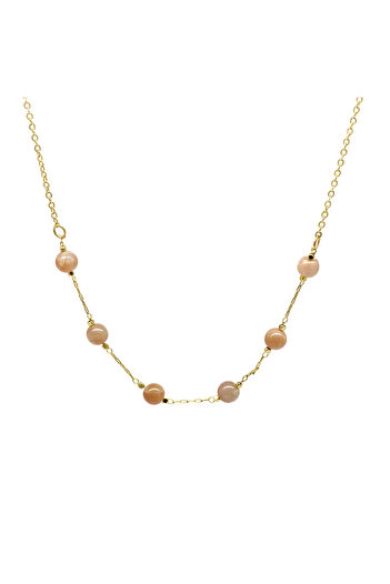 Tesbihane Gold Color Metal Chain Sun Stone Natural Stone Women's Necklace