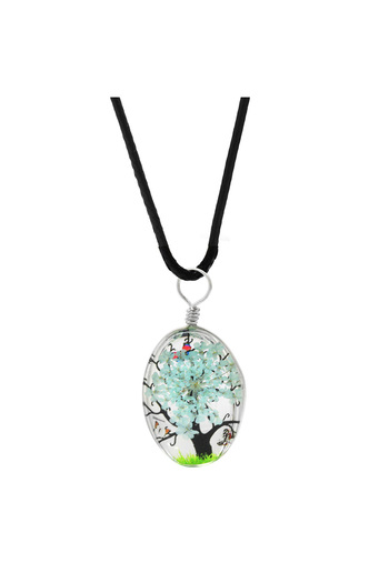 Tesbihane Ellipse Design White Floral Nature Themed Handmade Natural Resin Necklace