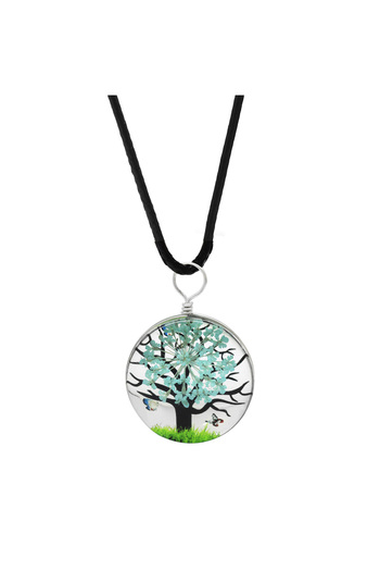 Tesbihane Oval Design White Floral Nature Themed Handmade Natural Resin Necklace