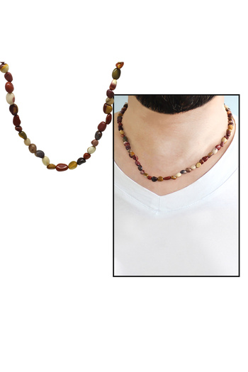 Tesbihane Silver Color Metal Chain Amorphous Jasper Natural Stone Men's Necklace