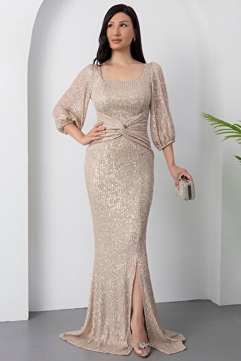 PULLIMM Square Neck Tie Front Slit Dress Ap-3020