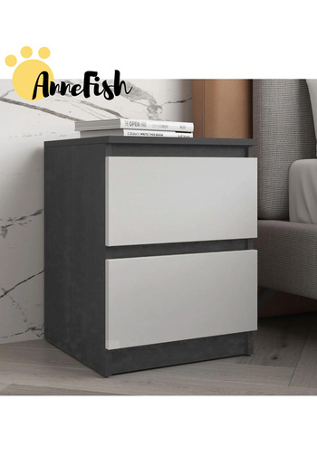 AnneFish 40*40*55cm NightStand for Bedroom Rustic Side Table Simple Bedside End Table with 2 Storage Drawers