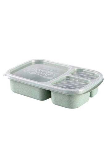 COOYA Biodegradable 3 Grids Bento Lunch Box With Lid Green