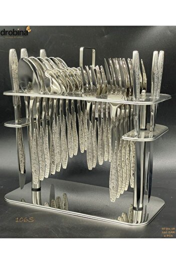 drobina Dropina 30-Piece Stainless Steel Spoon Set with Stand, Silver