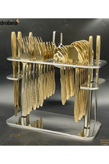 drobina Dropina 30-Piece Stainless Steel Spoon Set with Stand, Full Gold
