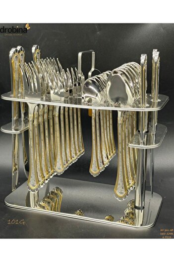 drobina Dropina 30-Piece Stainless Steel Spoon Set with Stand, Gold