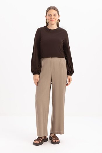 ALLDAY Mink-Pleated Wide Leg Linen Trousers