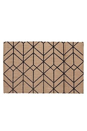 Jumbo Woven Jute Rug Beige Linear Pattern 90 x 60 cm