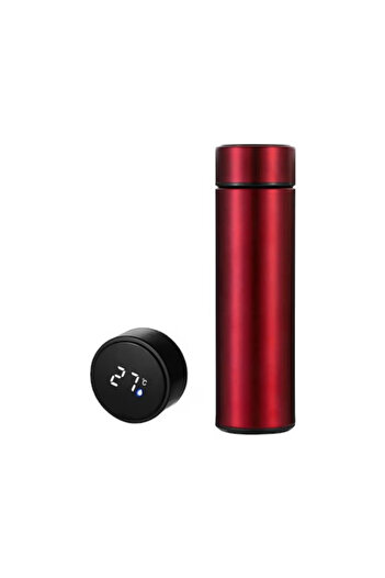 EN İDEALİ Smart Thermos with Stainless Steel Led Display, 500 Ml, Size 6.5×6.5×23 Cm, Color Red