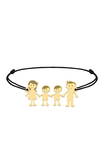 BijuBOX Brățară personalizată Family 4 membri, mama, tata, 2 băieței, argint 925 placat cu aur 24K, BijuBOX