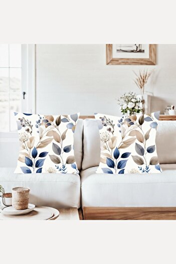 on the clouds Navy Blue Leaves Combination Hidden Zippered Throw Pillow Cover Sofa Pillow Case Set (2Pcs)