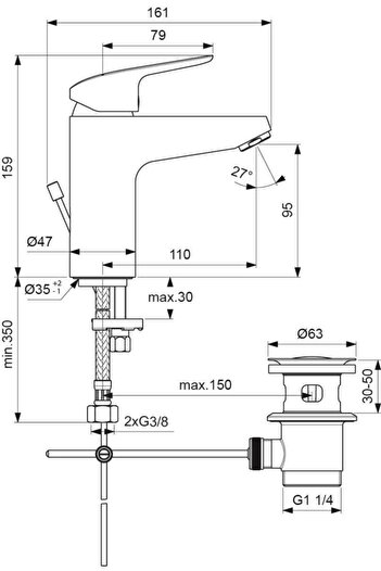 İdeal Standard Ceraflex Grande Lavabo Bataryası Sifon Kmndsz B1714 Aa