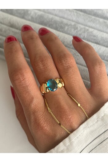 ringbox Gold Boğumlu Mavi Oval Yüzük