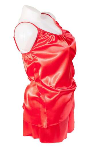 BLD by Exclusive Pijama dama doua piese, imprimeu uni, satin soft rosu, ROUGE, BLD by Exclusive