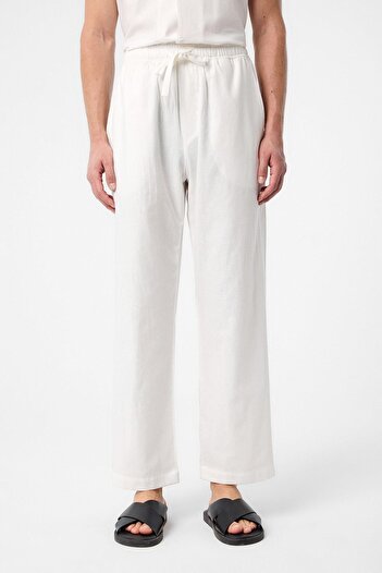 Antioch Ecru Linen Blended Jogger Men's Trousers