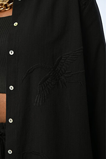 Orfeo Negro Bird Embroidered Cotton Shirt