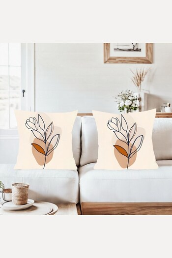 farbala Bohemian White Floor Flower Pattern Combination Hidden Zipper Throw Pillow Cover Sofa Pillowcase Set(2Pcs)