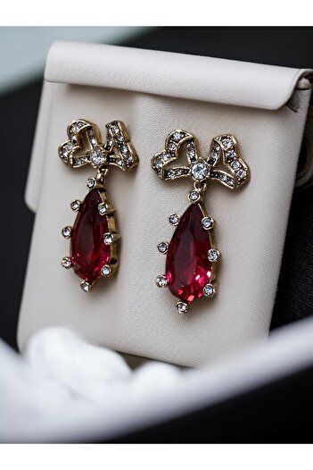 FAYRA ACCESSORIES Crystal Stone Bow Figured Water Drop Earrings