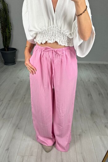 lady special Women's Seersucker Elastic Waist Palazzo Trousers