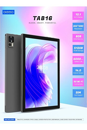 OTEETO TAB 16 10.1" IPS Tablet, Octa-core 2.0 GHz, Android 14, 12GB/512GB, 4G (Blue)