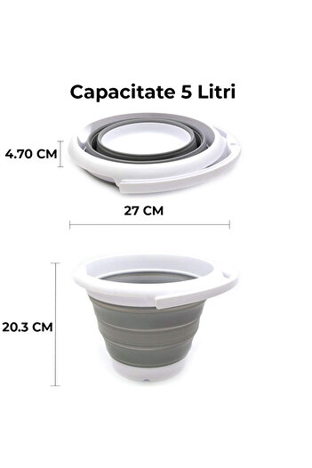 Bukate Foldable Silicone and Plastic Bucket with Handle 5L, Grey, Bukate®