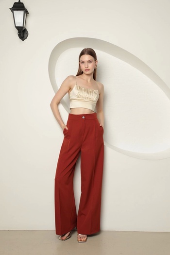 Lukas Brick Colored Atlas Fabric Women's Palazzo Trousers