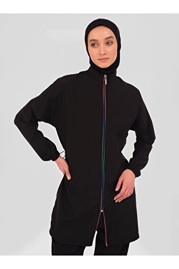 ALFASA Panama Back Patterned Hijab Swimsuit - Black -