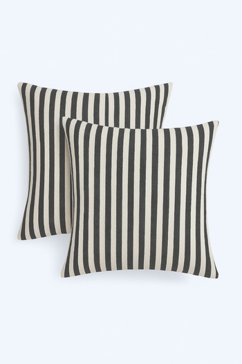 KAMİZ Striped Cotton Linen 2-Piece Throw Pillow Cover