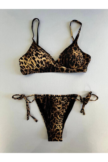 hazelin Women's Brown Leopard Pattern Bikini Set Hzl25S-Lc3119
