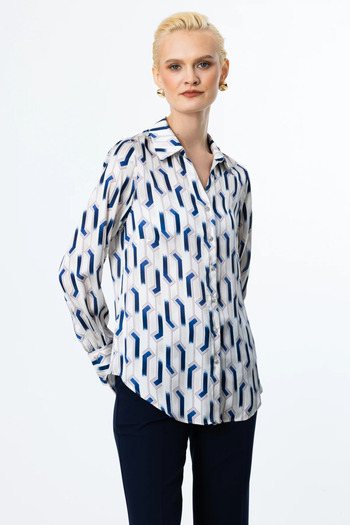 Ekol Patterned Chiffon Blouse Indigo-3102
