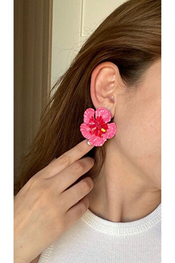 WHİTE ATELIER Brand Model Earrings (Flower and Hoop Gold Earrings Are Sent in Pairs)