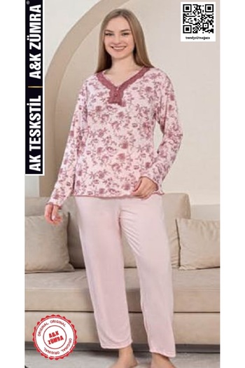 A&K ZÜMRA Natural Viscose Mother Model Lace Pajama Set Dusty Rose