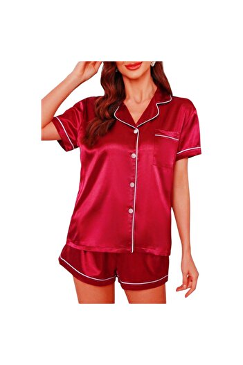 Star Fashion Women's satin pajamas with buttons, short-sleeved blouse and shorts